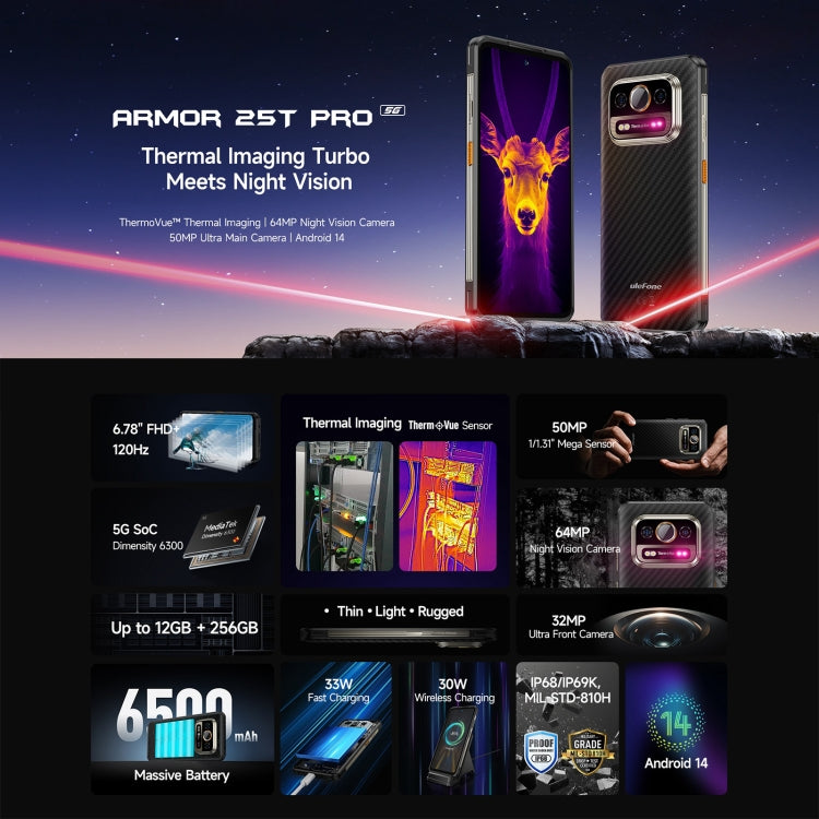 Ulefone Armor 25T Pro Rugged Phone, Thermal Imaging, 6.78 inch Android 14 MediaTek Dimensity 6300 Octa Core, Network: 5G, NFC Ulefone Armor 25T Pro Rugged Phone, Thermal Imaging, 6.78 inch Android 14 MediaTek Dimensity 6300 Octa Core, Network: 5G, NFC